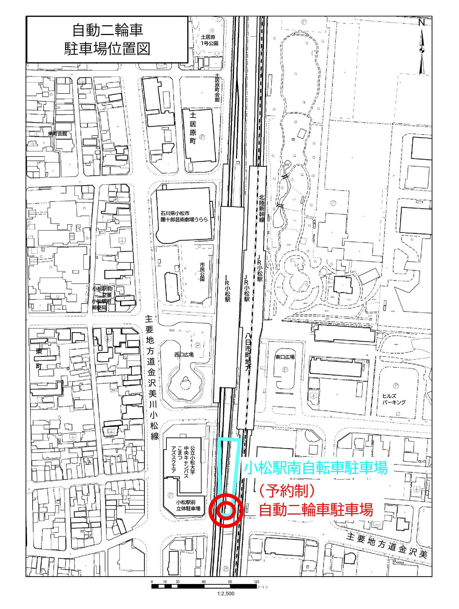 小松駅南自転車駐車場内の自動二輪車駐車場位置図