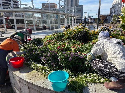 花壇の手入れをする花リスタさん