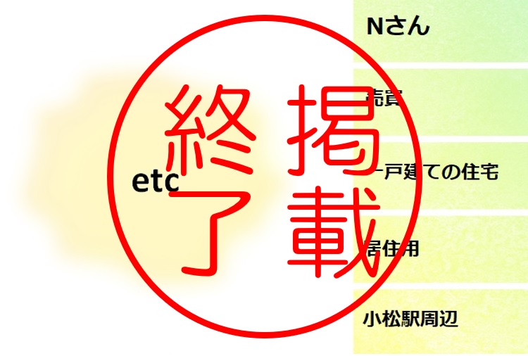 掲載終了、Nさん、売買、一戸建ての住宅、居住用、小松駅周辺