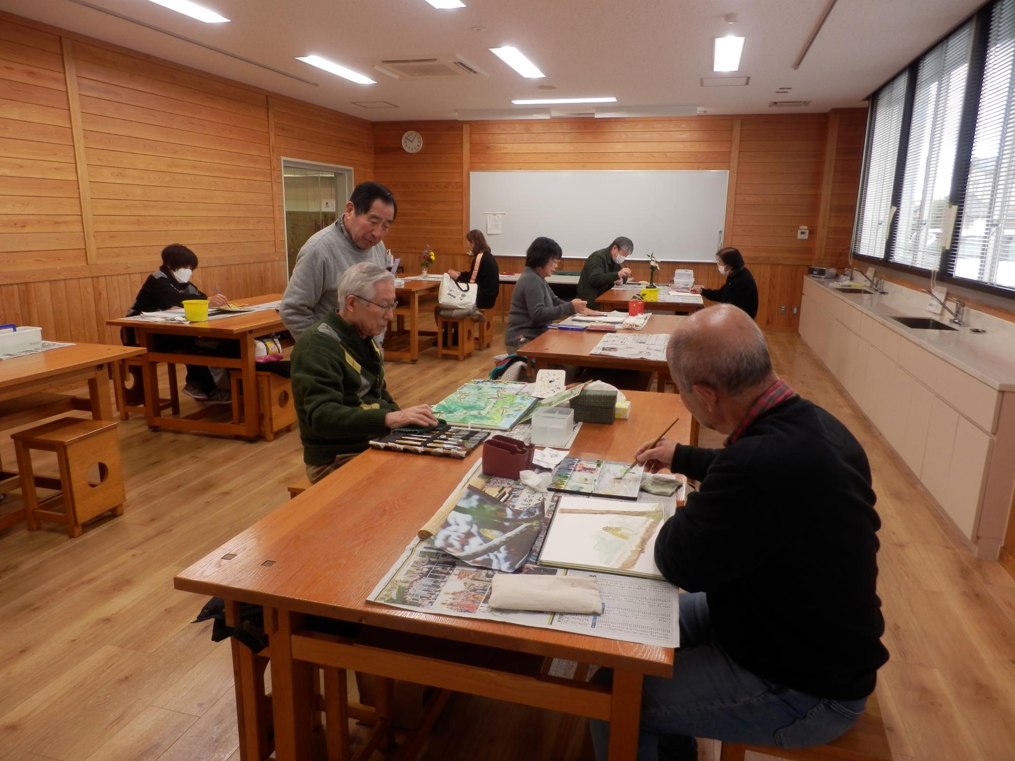 水彩画教室の受講風景