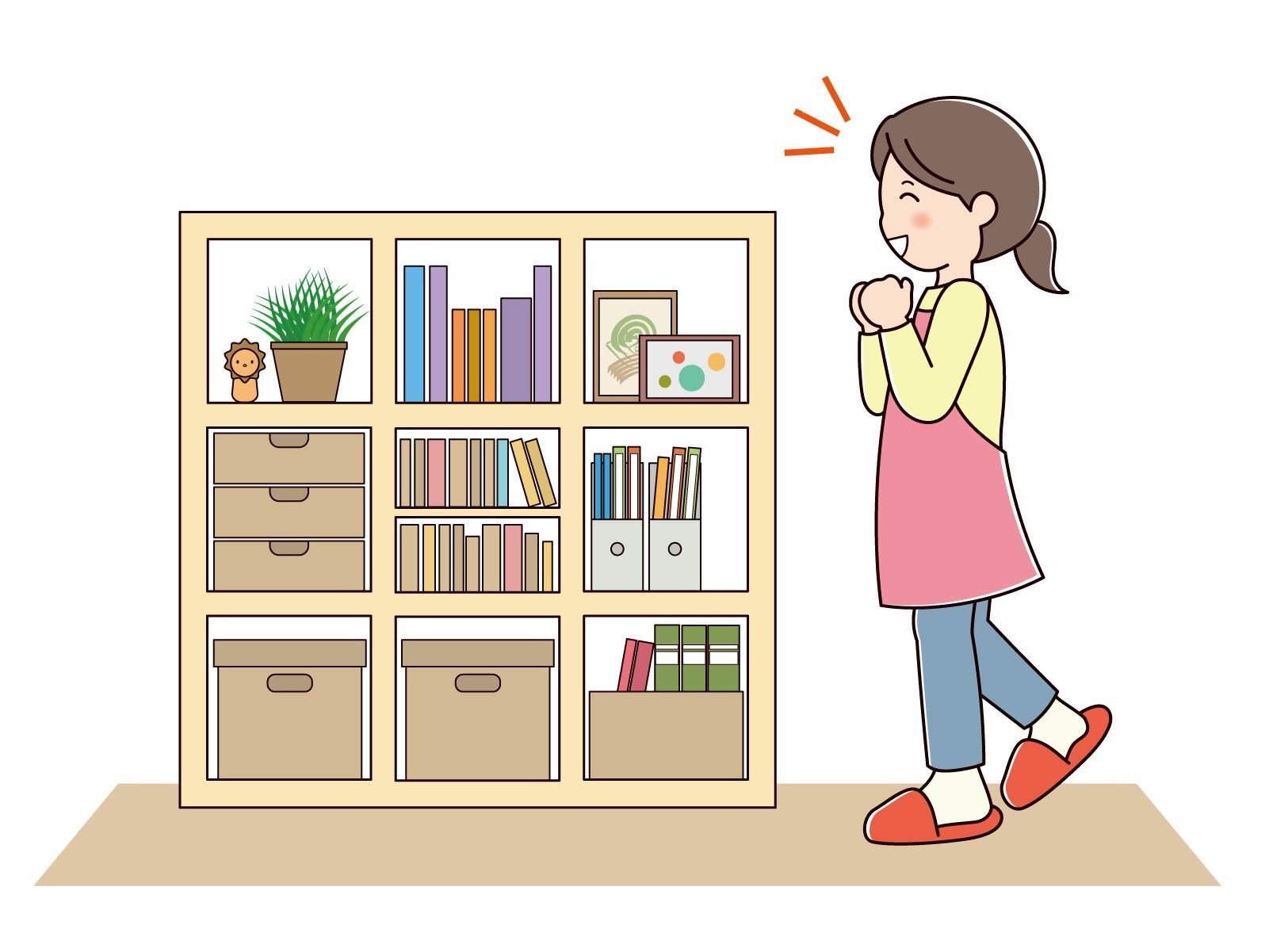 断捨離のイラストできちんと片付いた棚