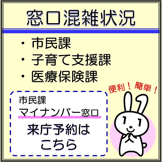 窓口混雑状況 市民課 子育て支援課 医療保険課 ここをクリック