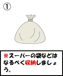 「スーパーの袋などはなるべく収納しましょう」の文字とゴミ袋のイラスト